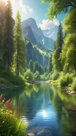 Mountain lake in the forest. Summer landscape with a mountain lake.