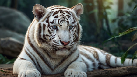 Close up white tiger in zoo, Thailand. (Panthera tigris altaica)の写真素材