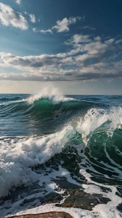 Waves breaking on the shore of the Black Sea in Sochi, Russiaの写真素材