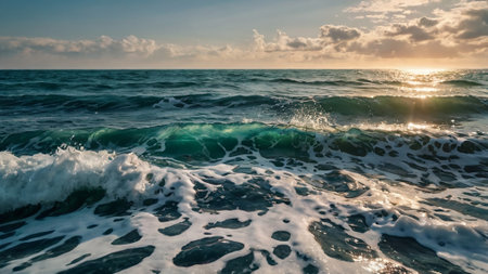 Beautiful sunset on the sea. Panoramic view of the sea and the sky