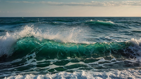 Sea waves breaking on the shore of the Black Sea, Ukraine.