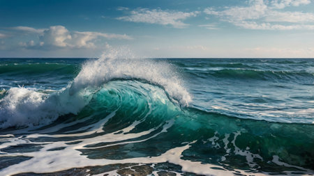 Waves breaking on the coast of the Mediterranean Sea in Spain.の写真素材