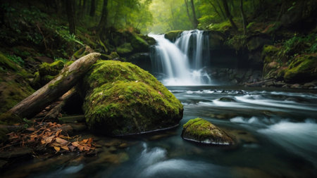 Waterfall in the forest. Beautiful nature scene. Long exposure.