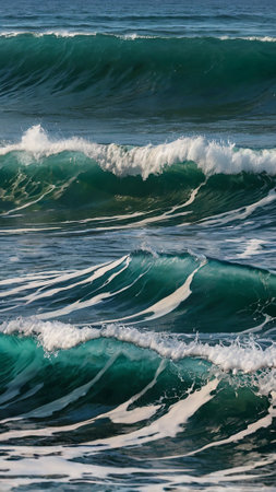Waves breaking on the beach in the Atlantic Ocean in Portugal.の写真素材