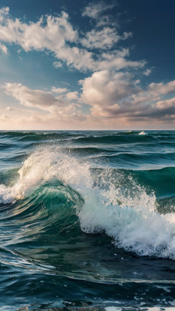 Stormy sea at sunset. Epic seascape. Natural composition.の写真素材