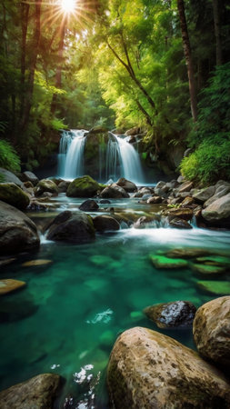 Beautiful waterfall in the deep forest of Thailand. Long exposure.の写真素材