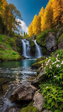 Waterfall in the mountains of the Altai Republic, Russia.