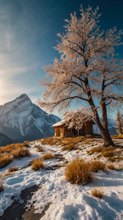 Winter in the swiss alps, Switzerland. Beautiful winter landscape with snow covered treesの写真素材