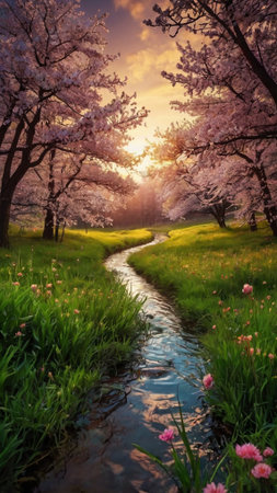 Cherry blossoms in full bloom in the spring, South Korea