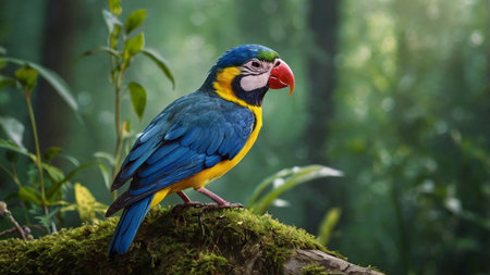 Beautiful blue and yellow macaw (Ara ararauna) in the forest