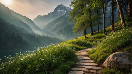 Morning in the mountains. Beautiful morning in the mountains. Carpathians, Ukraine, Europe.の写真素材