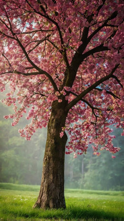 Beautiful cherry blossom tree in the spring garden. Pink sakura.の写真素材