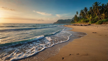 Tropical beach at sunset. Sri Lanka, Phuketの写真素材