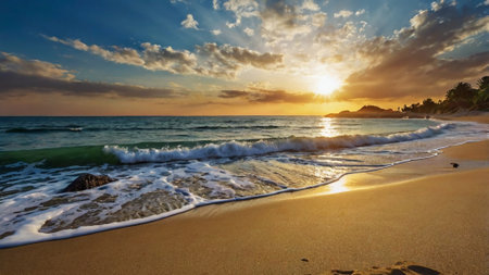 Beautiful sunset on the beach. Seascape at dawn.