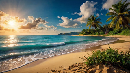Tropical beach at Seychelles, Mahe islandの写真素材