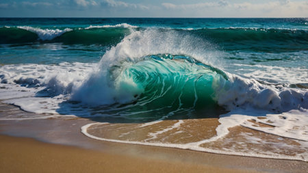 Ocean wave on the sandy beach. Turquoise ocean wave.の写真素材