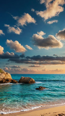 Beautiful seascape with blue sky and clouds. Composition of nature.