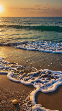 Sunset on the beach of the Mediterranean Sea in Montenegro.