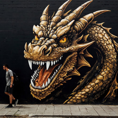 The dragon mural is the symbol of Bangkok.の写真素材