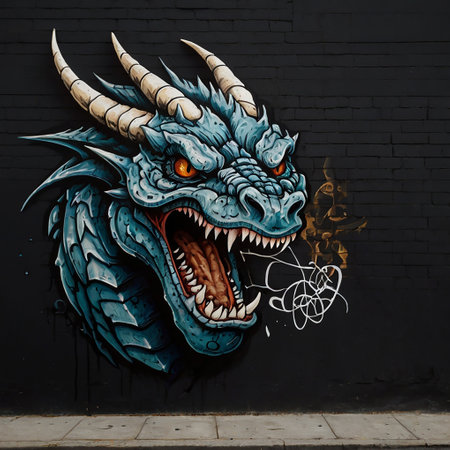 Mural art in the shape of a dragon on the wall.の写真素材