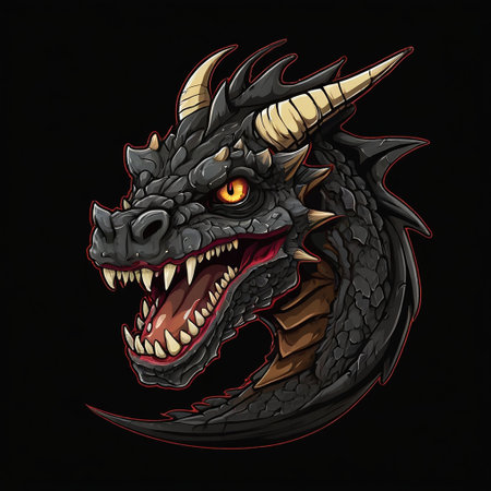 Dragon head with sharp teeth on black background, vector illustration, eps 10の写真素材