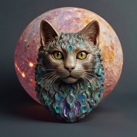 Cute cat on a background of the moon. 3d renderingの写真素材