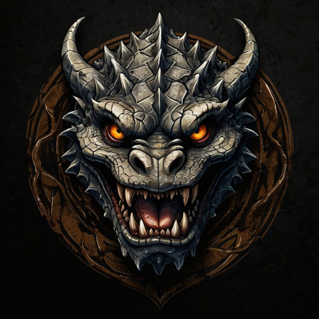 Dragon head with sharp teeth and sharp horns. Fantasy dragon head.の写真素材