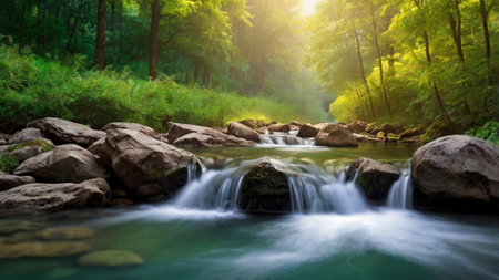 beautiful waterfall in the forest. soft focus and blurred image.の写真素材