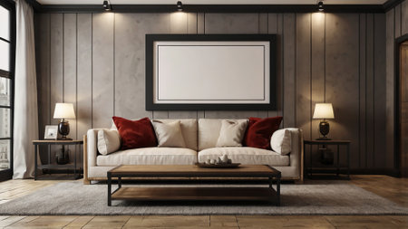 Mock up poster frame in interior background, 3D Illustration