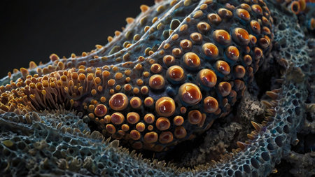 Octopus close-up on a dark background. 3d illustrationの写真素材