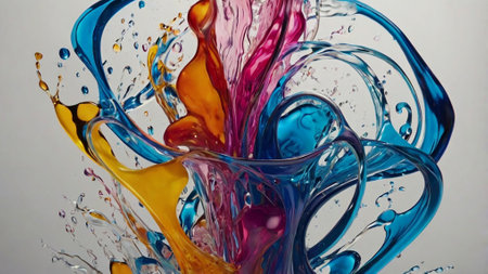 Colored splashes of water on a white background. Abstract backgroundの写真素材