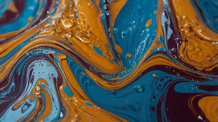 Abstract background of oil paint in blue and orange tones. Macro photographyの写真素材