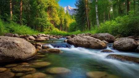 Mountain river in the forest. Beautiful summer landscape with a mountain river.