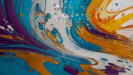 abstract blue and yellow background with paint splashes. macro shot