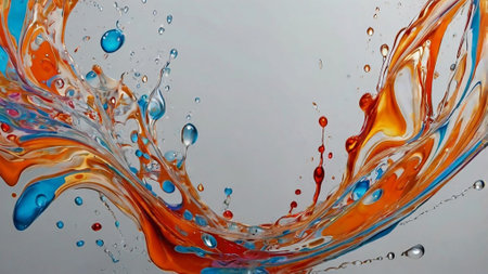 splashes of colored liquid on a blue background close-up macro