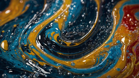 abstract background of blue and yellow paint splashing on black background