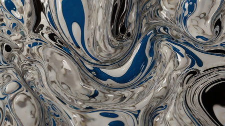 3d illustration of blue and white liquid background, abstract marble pattern
