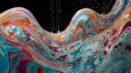Colorful paint splashes on a black background. 3d rendering