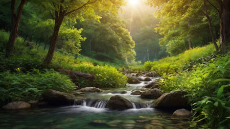Mountain river in the forest. Beautiful summer landscape with a mountain river.の写真素材