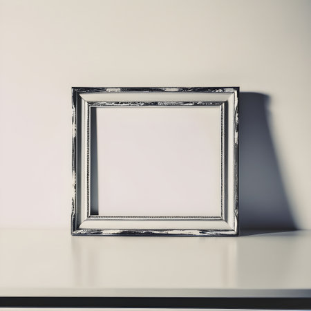 Empty photo frame on white table. Mock up, 3D Renderingの写真素材