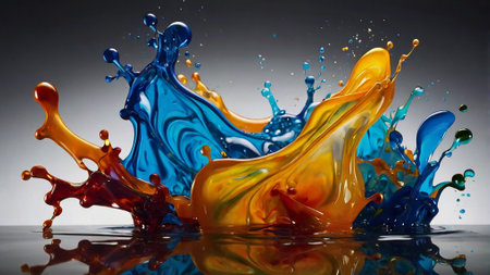 Colorful paint splashes isolated on black background. 3d render