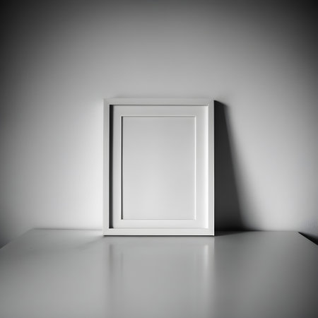 Blank white picture frame leaning on a wall. 3d renderingの写真素材