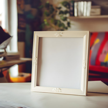 Blank photo frame on the table in the room, vintage styleの写真素材
