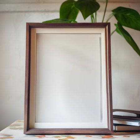 Blank picture frame on the table in living room, stock photo