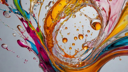 Colorful abstract background of oil paint splashes and drops on water