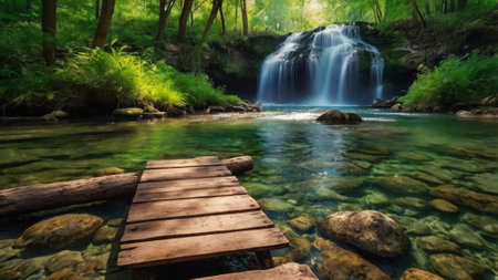 Beautiful waterfall in deep forest of Thailand. Panoramic view.の写真素材