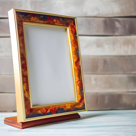Photo frame on a wooden background. Picture frame on a wooden background