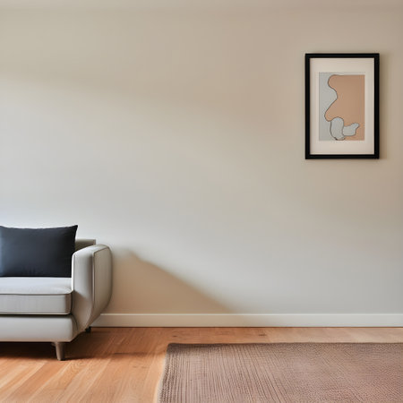 interior of modern apartment, living room, sofa and picture frame