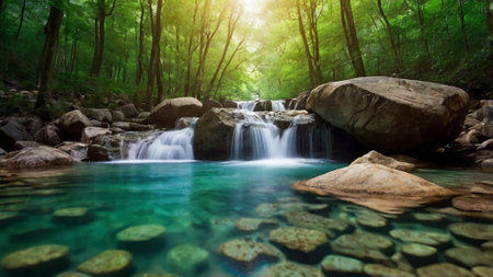 Waterfall in deep forest at Erawan National Park, Kanchanaburi, Thailand