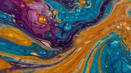 Abstract colorful background. Close-up of oil paint mixing in water